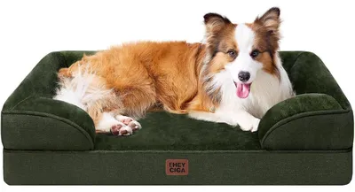 Image de Lit orthopédique pour chien, avec mousse à mémoire de forme, dimensions 104x69 cm, couleur vert foncé, lavable, imperméable, antidérapant