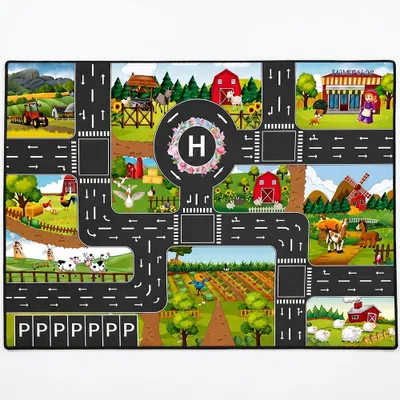 Productafbeelding van Spelmat met wegenkaart, 80 x 50 cm, antislip, geschikt voor kinderkamers