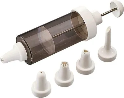 Produktbild von Unyqoos® Garnierspritze 200 ml mit 5 Tüllen – transparentes Reservoir, hochwertiger Kunststoff, spülmaschinenfest, 16,5×8 cm, 28×28×18 cm