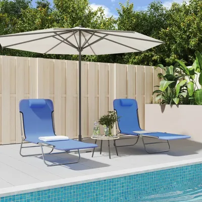 Produktbild von vidaXL Sonnenliegen Klappbar 2 Stk. Blau Textilene und Stahl