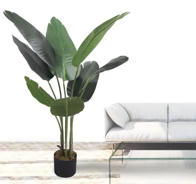 Produktbild von Decovego Künstlicher Bananenbaum, detailgetreue Kunstpflanze 115 cm, unechte Bananenstaude für Wohn- & Büroräume, pflegeleicht & allergikerfreundlich