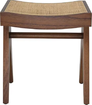 Produktbild von Casa Padrino Luxus Sitzhocker Braun / Naturfarben 39 x 31,5 x H. 43 cm - Massivholz Hocker mit handgewebtem Rattangeflecht - Luxus Möbel