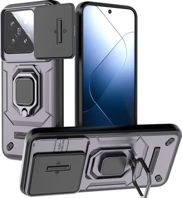 Immagine prodotto di Custodia per Xiaomi 14 a doppio strato con protezione scorrevole della fotocamera e supporto per anello, supporto Viola