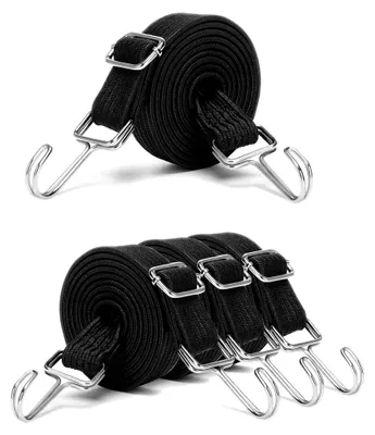Produktbild von Verstellbarer Spanngummi mit Haken, 1 m Länge, Gummiseil mit Metallhaken, Flacher Gepäckspanner für Sackkarren, Fahrräder, Motorräder und Camping, Schwarz