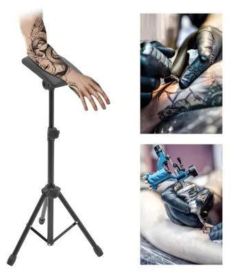 Immagine prodotto di Bracciolo e poggiagambe per tatuaggi - Supporto - Pieghevole - Regolabile in altezza e inclinazione - Imbottitura in pelle 25 cm - Nero