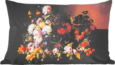 Produktbild von MuchoWow® Zierkissen Sofakissen Wohnzimmer Dekokissen 60x40 cm Stilleben mit Blumen und Früchten - Kunstwerk - Alte Meister - Kopfkissen - Polster mit Foto