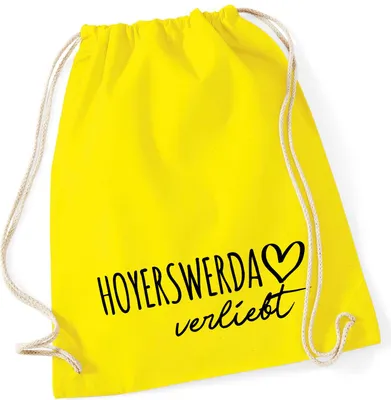 Produktbild von Huuraa Turnbeutel Hoyerswerda verliebt 12 Liter Yellow Baumwolle Rucksack Geschenkidee