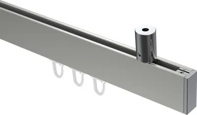 Produktbild von Interdeco Innenlaufstange / Gardinenstange mit Innenlauf Edelstahl-Optik / Chrom, Typ Sonius Paxo (Kappe) Deckenmontage, 14x35 mm 1-läufig, 140 cm