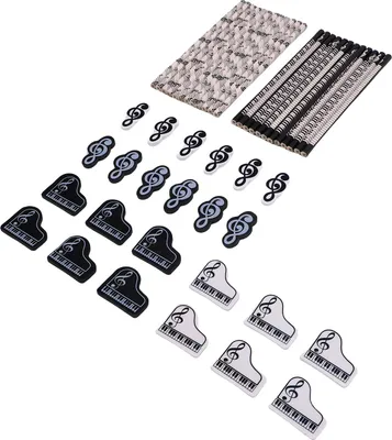 Obrázek produktu pro Tužky gumy Set Černá a bílá hudba Note Piano klávesnice Dřevěné šestiúhelníkové tužky s gumovými gumami Kancelářské potřeby