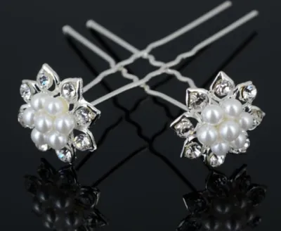 Produktbild von 2 Strass Perlen Haarnadeln Braut Kommunion Hochzeit Blumen Haarschmuck Modell 2