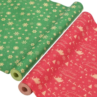 Zdjęcie produktu dla Omgoods - 2 rolki papieru do pakowania prezentów świątecznych, 43 cm x 15 m