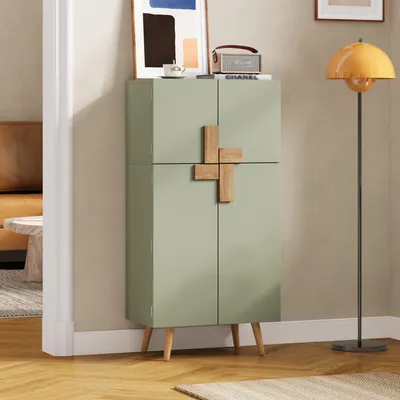 Productafbeelding van MODFU Keukenkast 60x35x120 cm, voorraadkast met verstelbare legplanken, hoge kast/opbergkast met 4 deuren en deuren met opbergvakken, groen