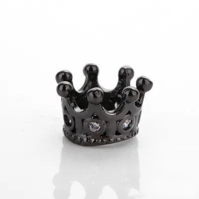 Immagine prodotto di Perline a foro largo Charm 5 pezzi, corona 10,8 x 7,2 mm, nero con pietre trasparenti