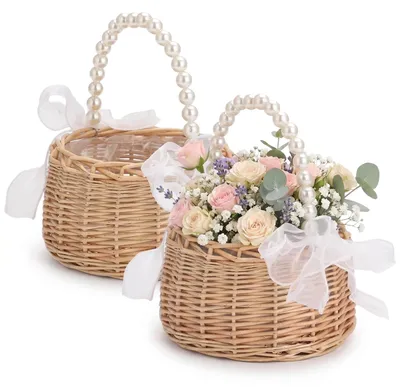 2 Blumenmädchenkörbe aus Rattan, 20×16,5 cm, Hochzeit