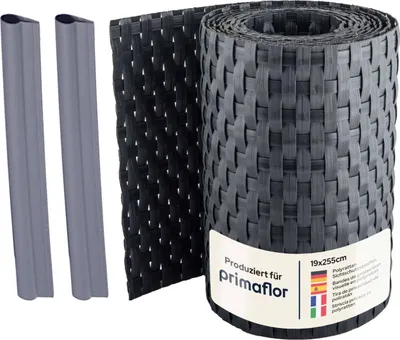 Produktbild von Primaflor Sichtschutzstreifen POLYRATTAN 19x225cm, Anthrazit - Mit Befestigungs-Clips - UV-Stabile Sichtschutz-Streifen für Doppelstabmattenzaun