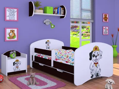 Produktbild von BDW Kinderbett Super Hunde, Babybett Kinderzimmer, Wenge (Motiv 2), 160 x 80 cm