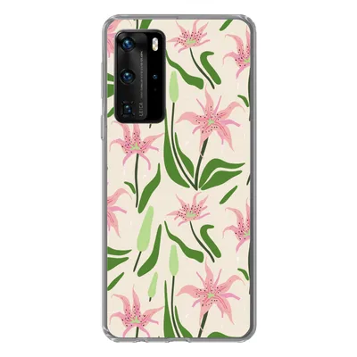 Produktbild von MuchoWow® Handyhülle Schutzhülle Hülle für Huawei P40 Pro Blume - Rosa - Blatt Silikon Softcase Handy Hülle - Schutz
