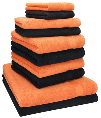 Produktbild von Betz 10-tlg. Handtuch-Set PREMIUM CLASSIC 2 Duschtücher 4 Handtücher 2 Gästetücher 2 Seiftücher Farbe: orange & schwarz