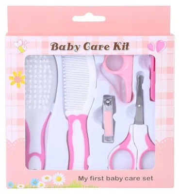 Obrázek produktu pro Praktická 6dílná sada na péči o nehty pro miminka pro každodenní použití, nůžky, kartáč na vlasy, hřeben, sada na manikúru, růžová