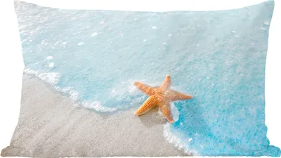 Produktbild von MuchoWow® Zierkissen Sofakissen Wohnzimmer Dekokissen 50x30 cm Seestern - Orange - Wasser - Wohnzimmerdekoration - Polster mit Photo