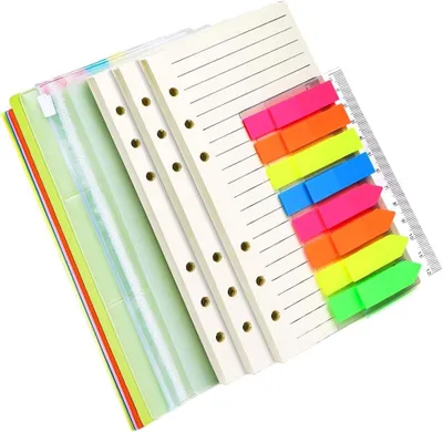 Produktbild von Notizbuch A6, nachfüllbar mit Ringbuch, Karteikarten, Trennblatt und Register – Budgetordner mit Kalendereinlagen und Ordnern – liniertes Notizpapier,