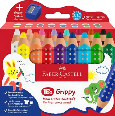 Image de Faber-Castell 110645 FABER-CASTELL Crayon de couleur triangulaire Grippy, étui carton de 16 pièces