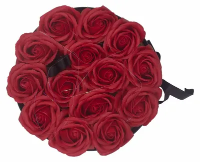 Productafbeelding van Boeket met zeepbloemen als cadeau - 14 rode rozen - rond
