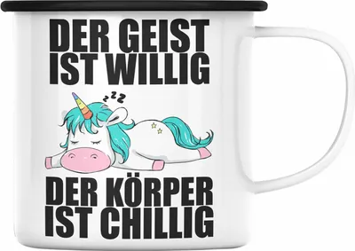 Produktbild von Trendation - Lustiger Einhorn Spruch Emaille Tasse Einhorn Mitarbeiterin Arbeitskollge Geschenk (Schwarz)