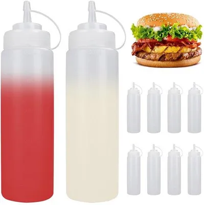 Zdjęcie produktu dla Butelki dozujące 500 ml - Butelki z aplikatorem - Plastikowe - Zestaw 10 sztuk - Bezpieczne dla kontaktu z żywnością - Wielokrotnego użytku - Bez BPA