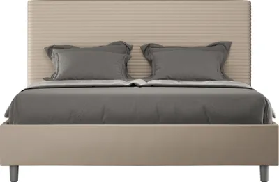 Image de ITYHOME - Lit coffre rembourré 160x200 similicuir taupe Focus