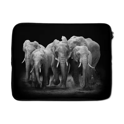 Produktbild von MuchoWow® Laptop Hülle 17 Zoll Laptoptasche Elefant - Schwarz - Weiß - Tiere - Zipper - Schutzabdeckung