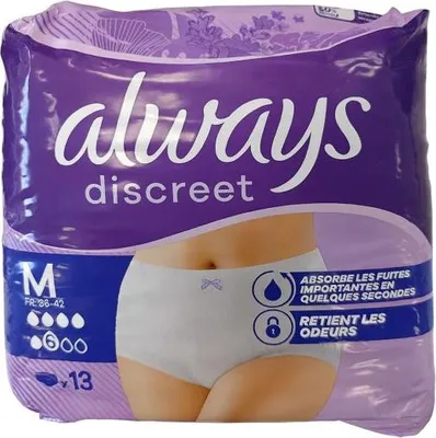 Image de Always Discreet Pants 6 gouttes Medium - 2 paquets de 13 protections