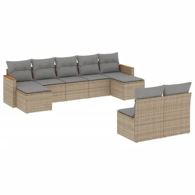 Produktbild von 9-tlg. Garten-Sofagarnitur mit Kissen Beige Poly Rattan