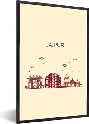Produktbild von MuchoWow® Gerahmtes Poster Indien - Jaipur - Skyline 40x60 cm - Poster mit Schwarzem Bilderrahmen Wandposter Rahmen Foto Bilder - Papierdruck - Wandbilder