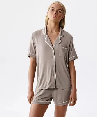 Produktbild von Damenpyjama Atlantic V-Ausschnitt beigefarben 95% Modal atmungsaktiv S