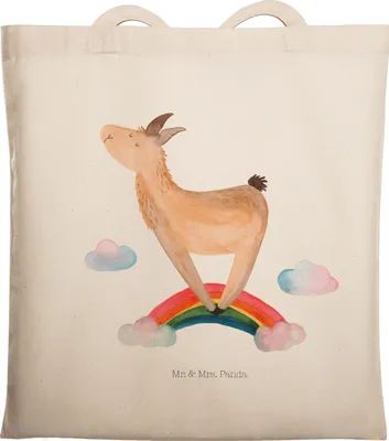 Produktbild von Mr. & Mrs. Panda Uni Tasche Lama Regenbogen - Transparent - Geschenk, Lamas, Hobby, Schultasche, Jutebeutel, Selbstständig, Einkaufstasche, Freiheit, Tote Bag