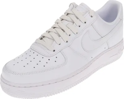 A white Nike Air Force 1 sneaker is shown against a white background.