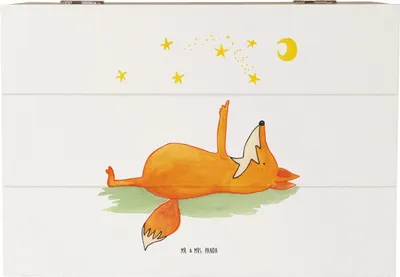 Produktbild von Mr. & Mrs. Panda Kiste Fuchs Sterne 22 x 15 cm - Weiß - Geschenk, Sternengucker, fotobox, Mond, geschenkkiste, geschenkbox holz, Füchse, Schatzkiste