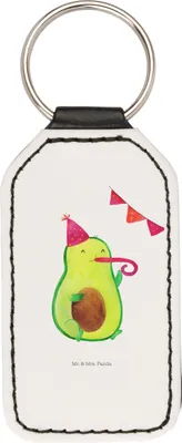 Produktbild von Mr. & Mrs. Panda Schlüsselanhänger Avocado Party - Weiß - Geschenk, Taschenanhänger, Geburtstag, Mit Spruch, Happy Birthday, anhänger für schlüssel, schlüsselbund