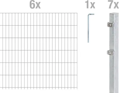 Produktbild von Alberts Doppelstabmattenzaun 6-5-6, Matten 2,50 m, Höhe 2,03 m, Länge 15 m, feuerverzinkt, Zaun als Komplettset, Pfosten mit Klemmlasche 60x40 mm