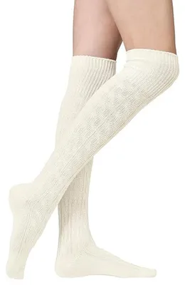 Immagine prodotto di Calze lunghe da donna – calze calde – calze in maglia morbide, senza punti di pressione – senza cuciture – calze lunghe comode per l'uso quotidiano e le attività all'aperto – bianche