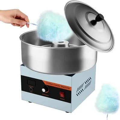 Image de Machine à barbe à papa électrique, 1000W, machine à barbe à papa commerciale avec bol en acier inoxydable, cuillère à sucre, machine à barbe à papa pour usage domestique, idéale pour diverses fêtes, couleur bleue