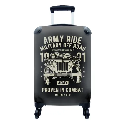 Produktbild von MuchoWow® Koffer Handgepäck Trolley Rollkoffer Kleine Reisekoffer mit 4 Rollen - Mancave - Armee - Auto - Schwarz - Vintage - Cabin Size < 55x40x23 cm & 55x40x20 cm - Fotokoffer - Kabinenkoffer - Boardgepäck - Reise-Box - Reisekoffer - Reisegepäck - Koffer mit Bild - Trolley für Kinder