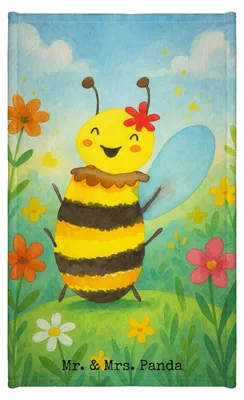 Produktbild von Mr. & Mrs. Panda Handtuch Biene Happy Design - Weiß - Geschenk, Gästetuch, Gäste-WC, Frotteehandtuch, Mini-Handtuch, Frotteetuch