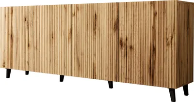 Produktbild von MIRJAN24 Kommode Vamos 200, Stilvoll Highboard mit 4 Türen, Modern Wohnzimmer Sideboard (Farbe: Wotan / Schwarz Füße)