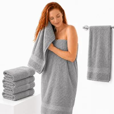 Produktbild von Komfortec 4er Duschtücher 70x140 cm Set aus 100% Baumwolle, 470g/m², Frottee, Weich, Grau