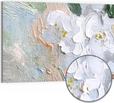 Produktbild von DEQORI Hybrid Leinwand Bild 90x60 cm 'Pastellblütenmeer' Wandbild Glas flach modern