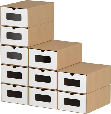 Produktbild von Aopunly 10x Schuhboxen mit Sichtfenster Schuhaufbewahrung Aufbewahrungsbox Stapelbar Storage Box Schuhbox Schuhkarton Schuhschachtel Allzweckbox Braun/Weiß