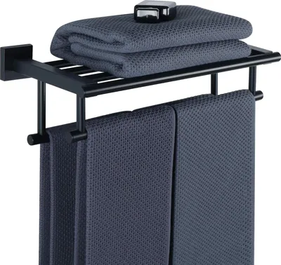Produktbild von Handtuchregal Wandmontage 40CM Doppeltes Handtuchregal Badezimmer - Edelstahl Matt Schwarz