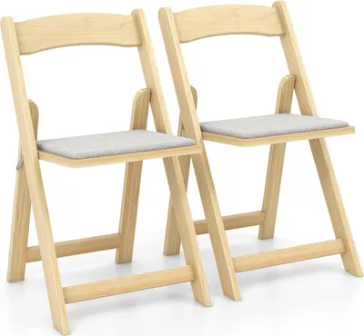 Produktbild von COSTWAY Set aus 2 Esszimmerstühlen, klappbare Küchenstühle mit Beinen aus Gummibaumholz & gepolsterter Sitzfläche, tragbare Bankettstühle Naturbelassen